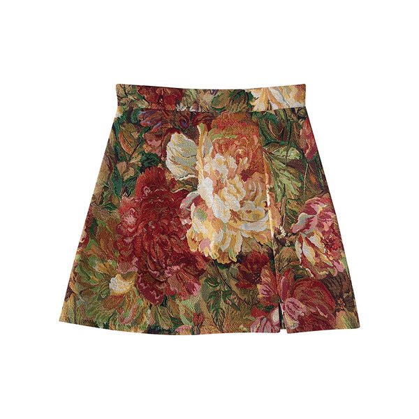 Színes női szoknya magas derékkal, virágos motívumokkal