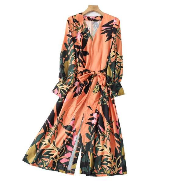 Hosszú őszi ruha virágmintával