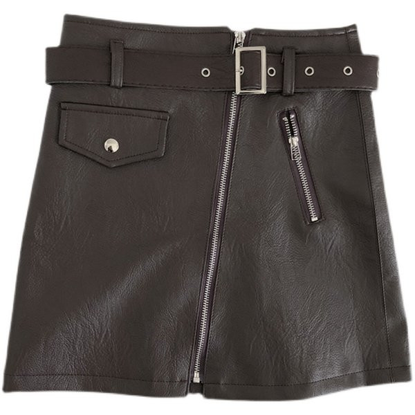 Aktuális női bőrszoknya cipzárral és övvel