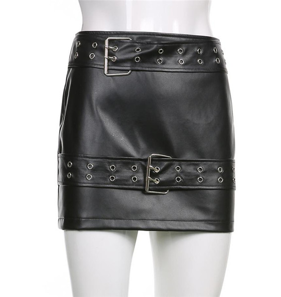 Rövid ökobőr szoknya fém csatokkal