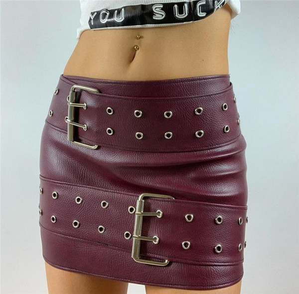 Rövid ökobőr szoknya fém csatokkal