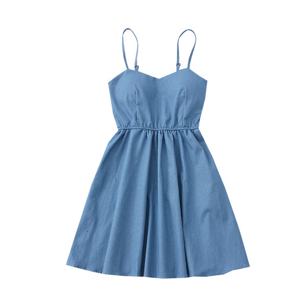 Modern női ruha vékony pántokkal - kék színben