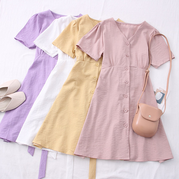 Alkalmi női ruha gombokkal és rövid ujjú - többféle színben