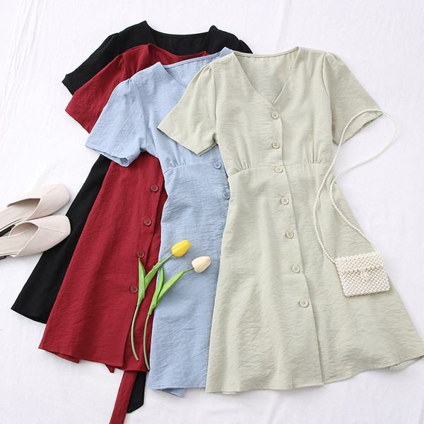 Alkalmi női ruha gombokkal és rövid ujjú - többféle színben