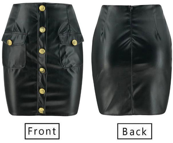 Modern testhezálló szoknya eko bőrből, gombokkal
