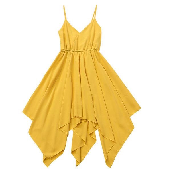 Modern aszimmetrikus ruha vékony pántokkal