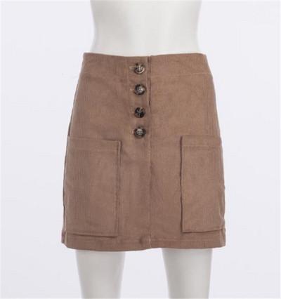 Rövid kordbársony szoknya zsebekkel és gombokkal