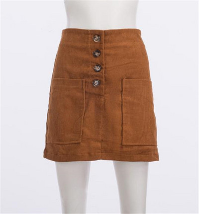 Rövid kordbársony szoknya zsebekkel és gombokkal