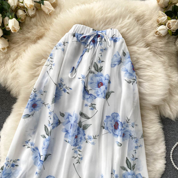 Női hosszú virágszoknya, magas derékkal