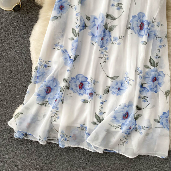 Női hosszú virágszoknya, magas derékkal