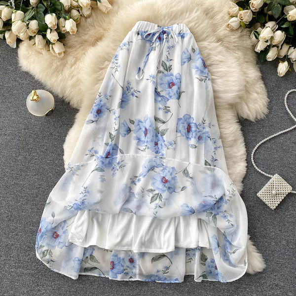 Női hosszú virágszoknya, magas derékkal