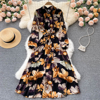 Μακρύ γυναικείο λουλουδάτο φόρεμα με κουμπιά