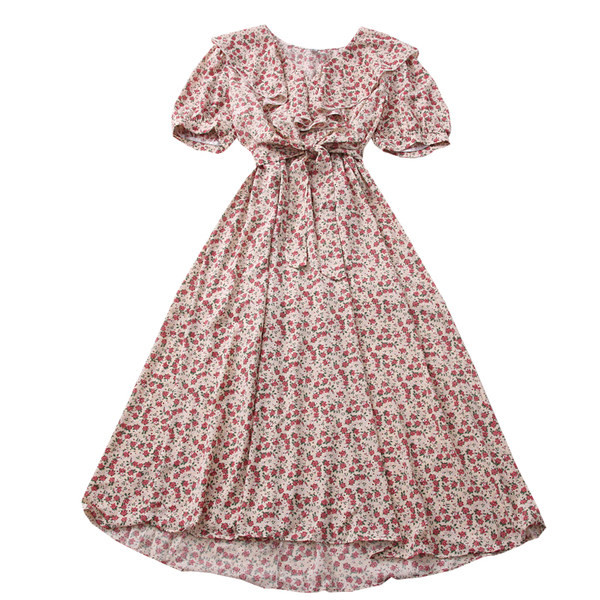 Tavaszi-nyári női ruha spitz nyakkivágással és övvel