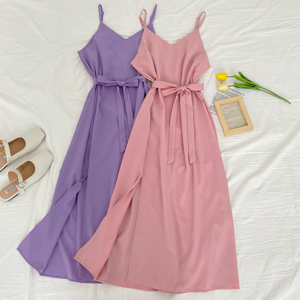 Új modell női ruha vékony pántokkal és övvel