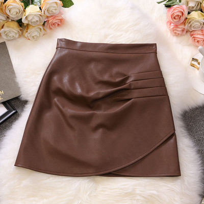 Μοντέρνα  γυναικεία έκο δερμάτινη φούστα με ψηλή μέση
