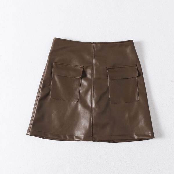 Öko bőrből készült őszi szoknya, magas derékkal