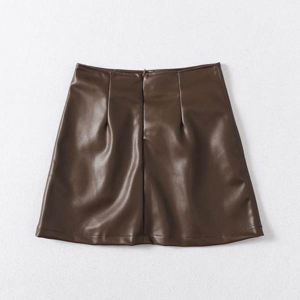 Öko bőrből készült őszi szoknya, magas derékkal