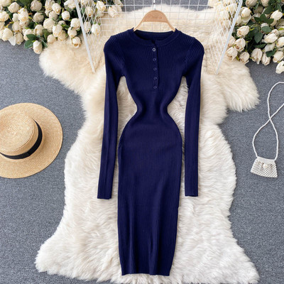 Casual γυναικείο πλεκτό φόρεμα με κουμπιά