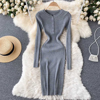 Casual γυναικείο πλεκτό φόρεμα με κουμπιά