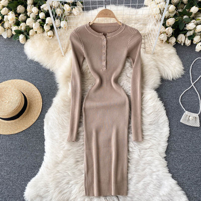 Casual γυναικείο πλεκτό φόρεμα με κουμπιά