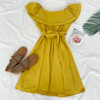 Νέο μοντέλο γυναικείο φόρεμα με ζώνη και λαιμόκοψη σκάφους