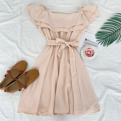 Νέο μοντέλο γυναικείο φόρεμα με ζώνη και λαιμόκοψη σκάφους