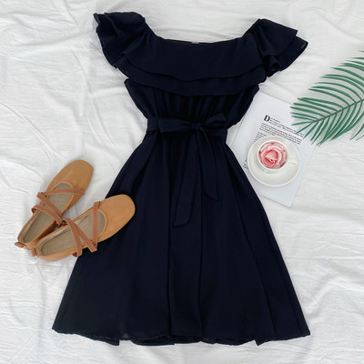 Νέο μοντέλο γυναικείο φόρεμα με ζώνη και λαιμόκοψη σκάφους