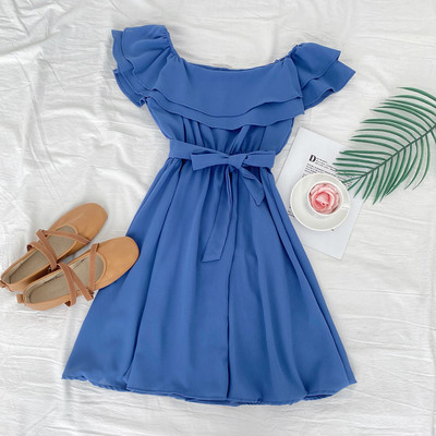 Νέο μοντέλο γυναικείο φόρεμα με ζώνη και λαιμόκοψη σκάφους