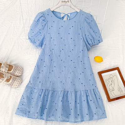 Casual γυναικείο φόρεμα με οβάλ λαιμόκοψη και φουσκωτά μανίκια