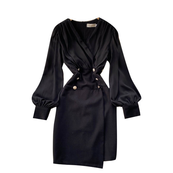 Elegantna ženska haljina s gumbima i špic izrezom