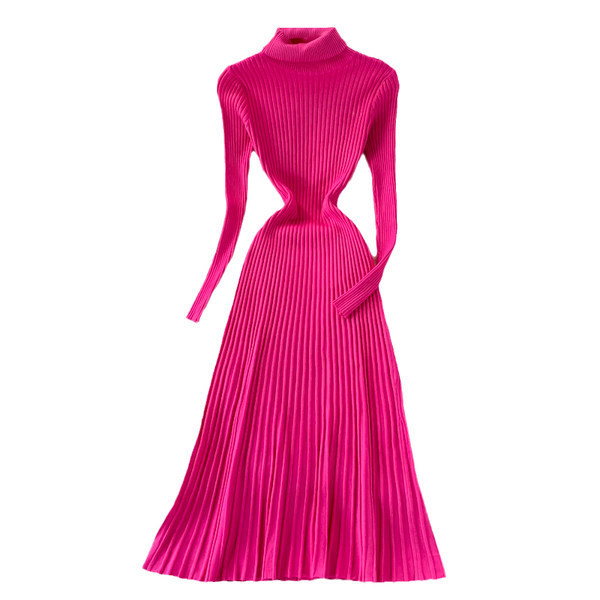 Μακρύ γυναικείο φόρεμα με γιακά πόλο και μακριά μανίκια