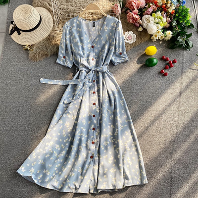 Γυναικείο φόρεμα με κοντά μανίκια και ζώνη σε διάφορα χρώματα