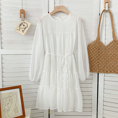 Νέο μοντέλο γυναικείο φόρεμα με στρογγυλή λαιμόκοψη και μακριά μανίκια