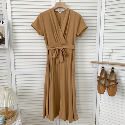 Νέο μοντέλο γυναικείο φόρεμα με spitz λαιμόκοψη και ζώνη σε διάφορα χρώματα