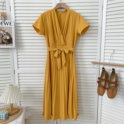 Νέο μοντέλο γυναικείο φόρεμα με spitz λαιμόκοψη και ζώνη σε διάφορα χρώματα