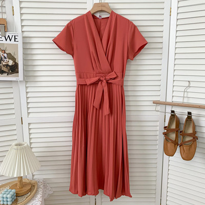 Νέο μοντέλο γυναικείο φόρεμα με spitz λαιμόκοψη και ζώνη σε διάφορα χρώματα