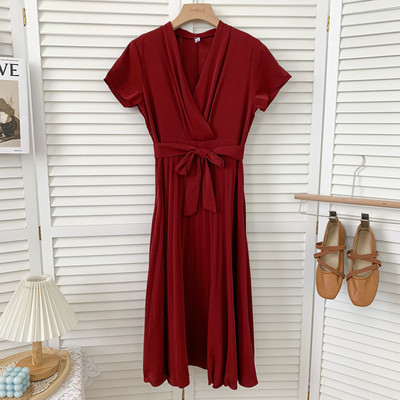 Νέο μοντέλο γυναικείο φόρεμα με spitz λαιμόκοψη και ζώνη σε διάφορα χρώματα