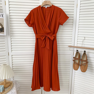 Νέο μοντέλο γυναικείο φόρεμα με spitz λαιμόκοψη και ζώνη σε διάφορα χρώματα