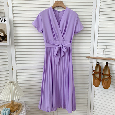 Νέο μοντέλο γυναικείο φόρεμα με spitz λαιμόκοψη και ζώνη σε διάφορα χρώματα