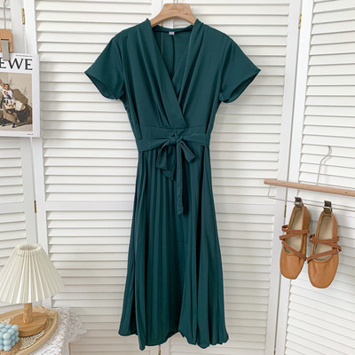 Νέο μοντέλο γυναικείο φόρεμα με spitz λαιμόκοψη και ζώνη σε διάφορα χρώματα