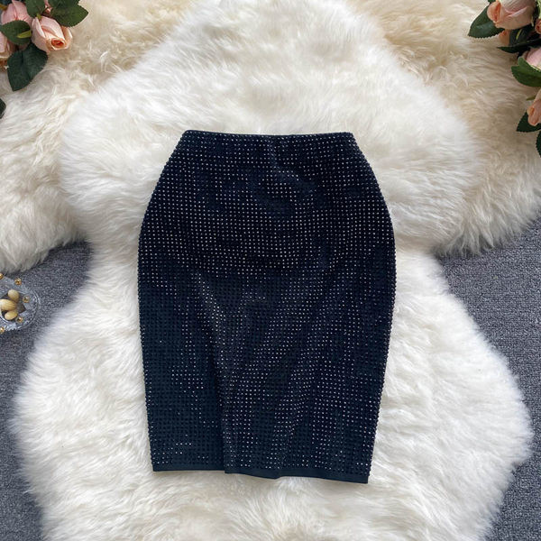 Egyenes modell női szoknya magas derékkal - fekete színű