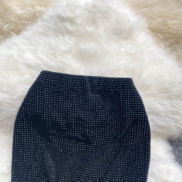 Egyenes modell női szoknya magas derékkal - fekete színű