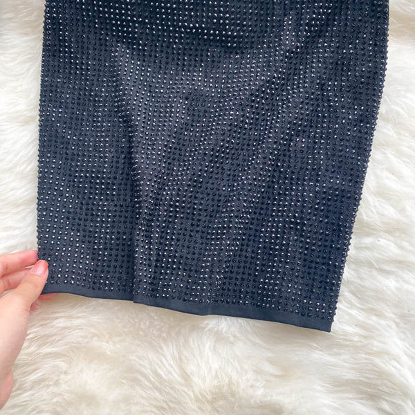 Egyenes modell női szoknya magas derékkal - fekete színű