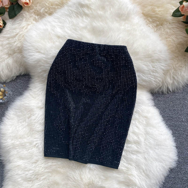 Egyenes modell női szoknya magas derékkal - fekete színű