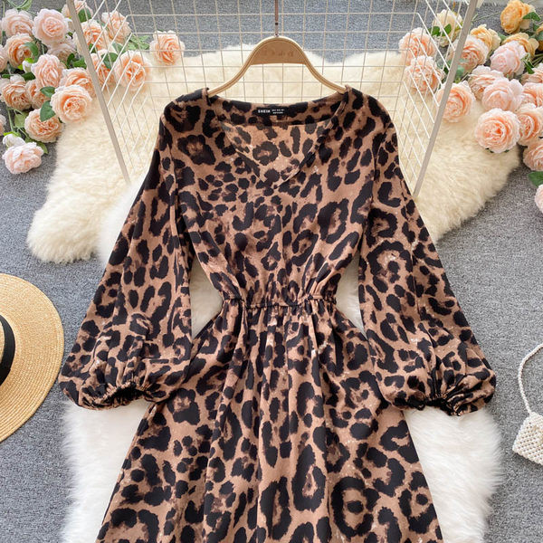 Naiste vabaajakleit leopardimustri ja spitsikaelusega