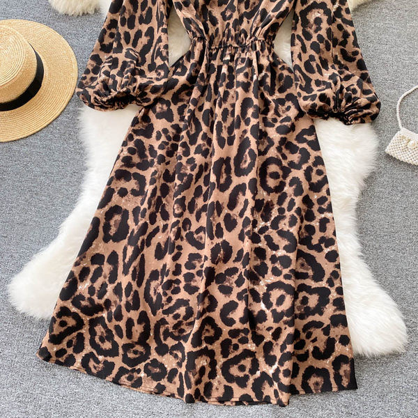 Naiste vabaajakleit leopardimustri ja spitsikaelusega