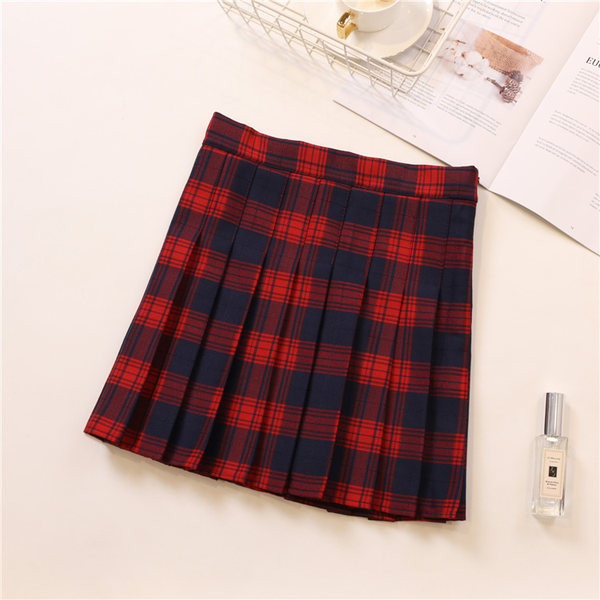 Fusta scurta in carouri cu talie inalta