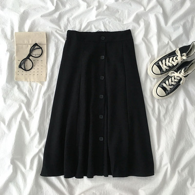 Γυναικεία casual φούστα με κουμπιά και ελαστική μέση