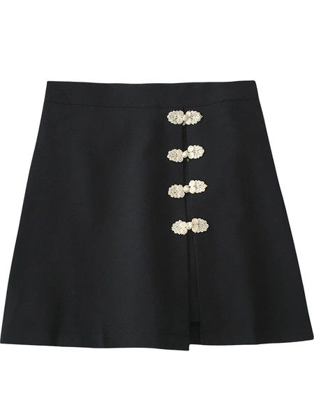 Moodne kõrge vöökoha ja nööpidega lühike seelik