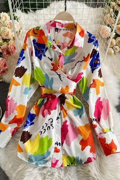 Νέο μοντέλο γυναικείο χρωματιστό φόρεμα με κλασικό γιακά